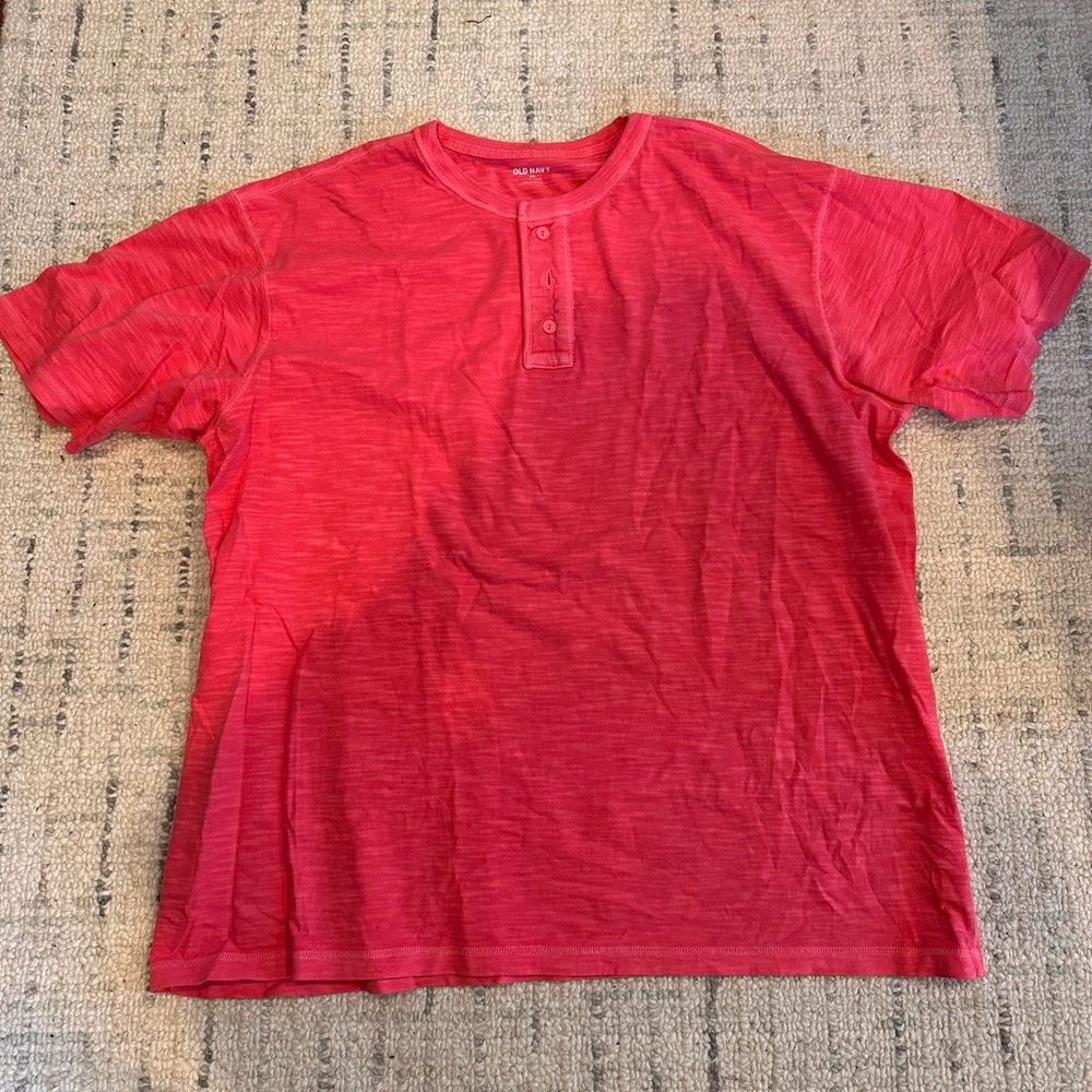 NWT GAP Men's Short Sleeve Red Henley Shirt 2XL